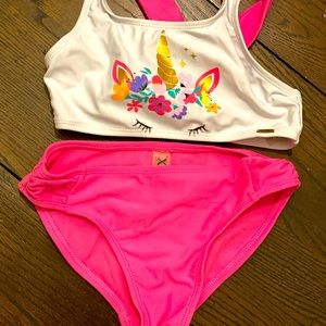 Xoxo child pink and white unicorn bikini size 5/6